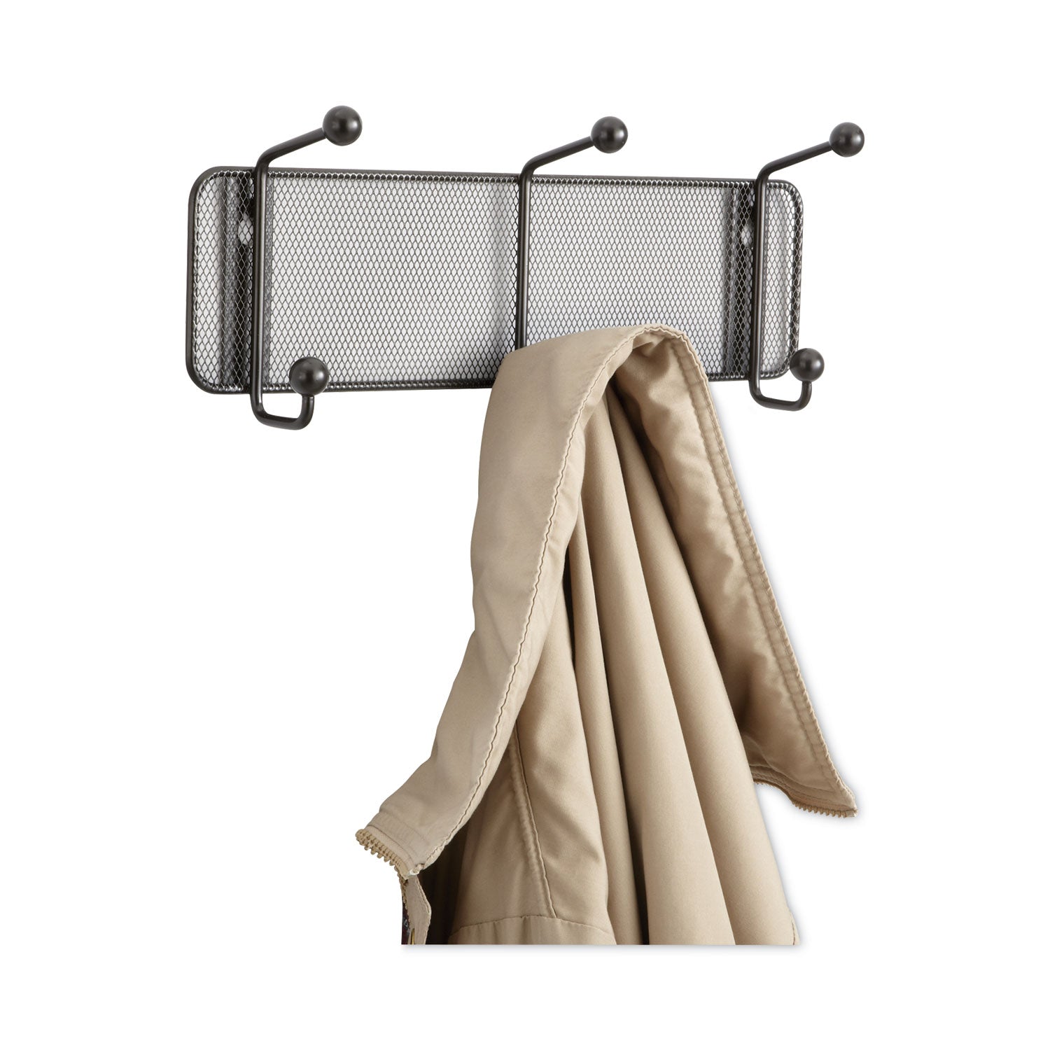 Onyx Mesh Wall Racks, 3 Hook, 14.75w x 3d x 5.5h, Black -