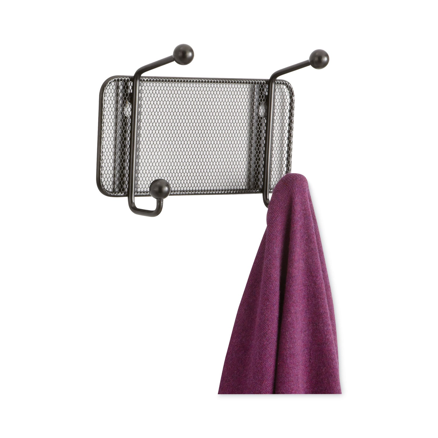 Onyx Mesh Wall Racks, 2-Hook, 8.5w x 3d x 5.5h, Black -