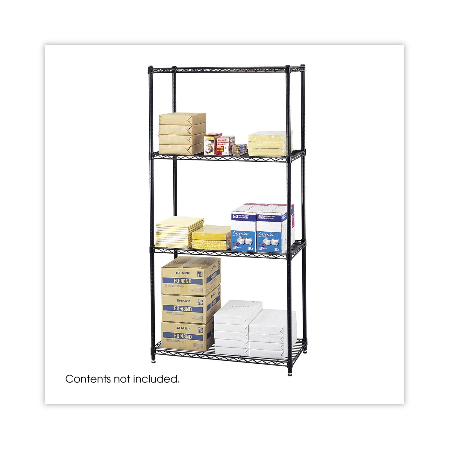 Commercial Wire Shelving, Four-Shelf, 36w X 18d X 72h, Black -