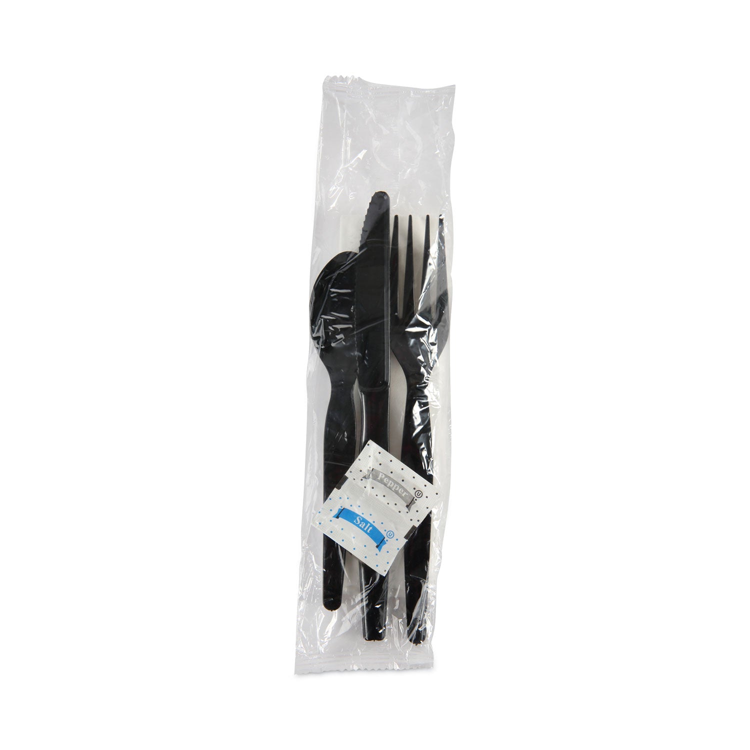 six-piece-cutlery-kit-condiment-fork-knife-napkin-spoon-heavyweight-black-250-carton_bwkfktnshwpsbla - 1