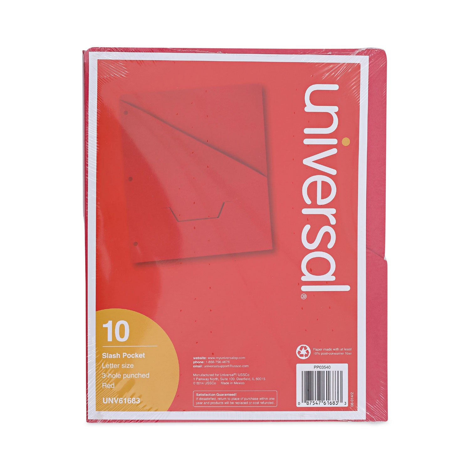 Slash-Cut Pockets for Three-Ring Binders, Jacket, Letter, 11 Pt., 8.5 x 11, Red, 10/Pack -