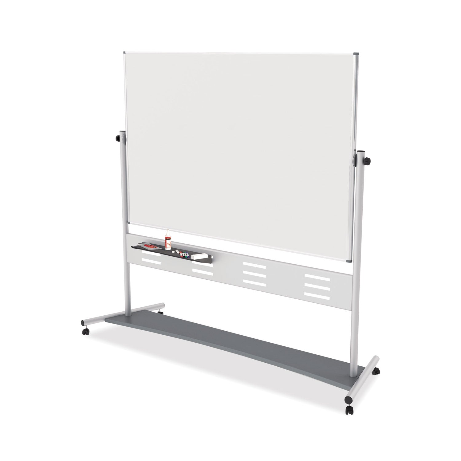 Revolver Easel, 70.8 x 47.2, 80" Tall Easel, Horizontal Orientation, White Surface, Silver Aluminum Frame -