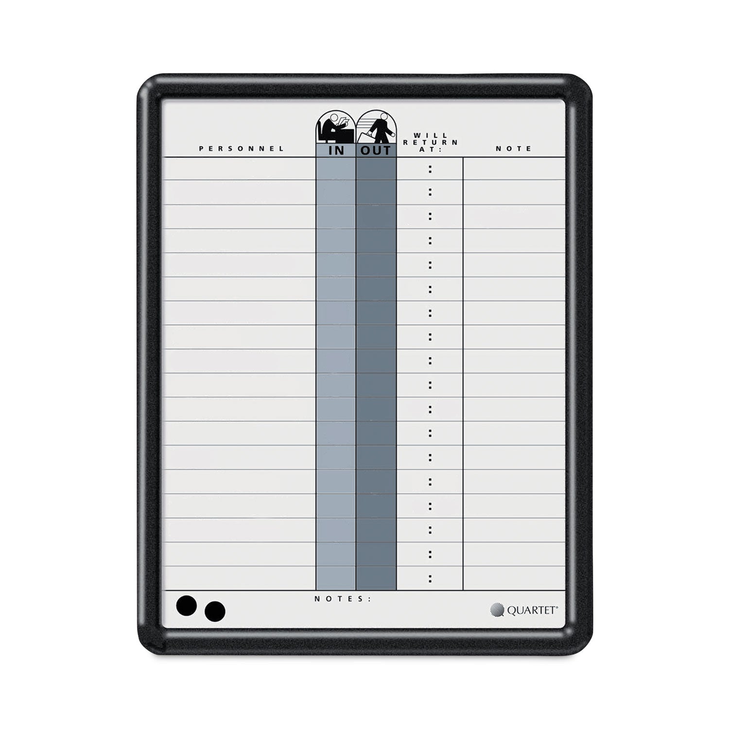 Employee In/Out Board, 11 x 14, Porcelain White/Gray Surface, Black Plastic Frame -