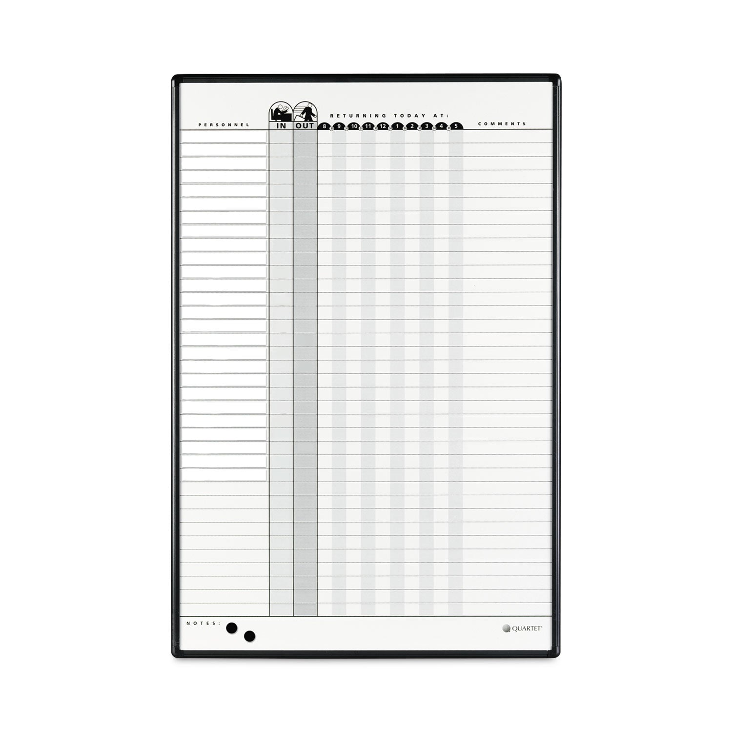 Employee In/Out Board System, Up to 36 Employees, 24 x 36, Porcelain White/Gray Surface, Black Aluminum Frame -