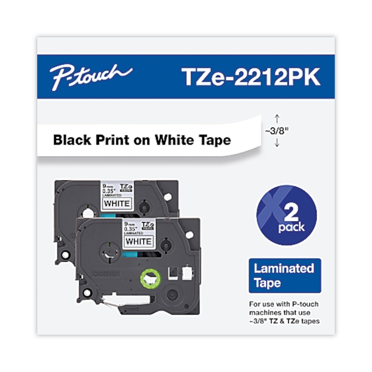 tze-standard-adhesive-laminated-labeling-tape-035-x-262-ft-black-on-white-2-pack_brttze2212pk - 2