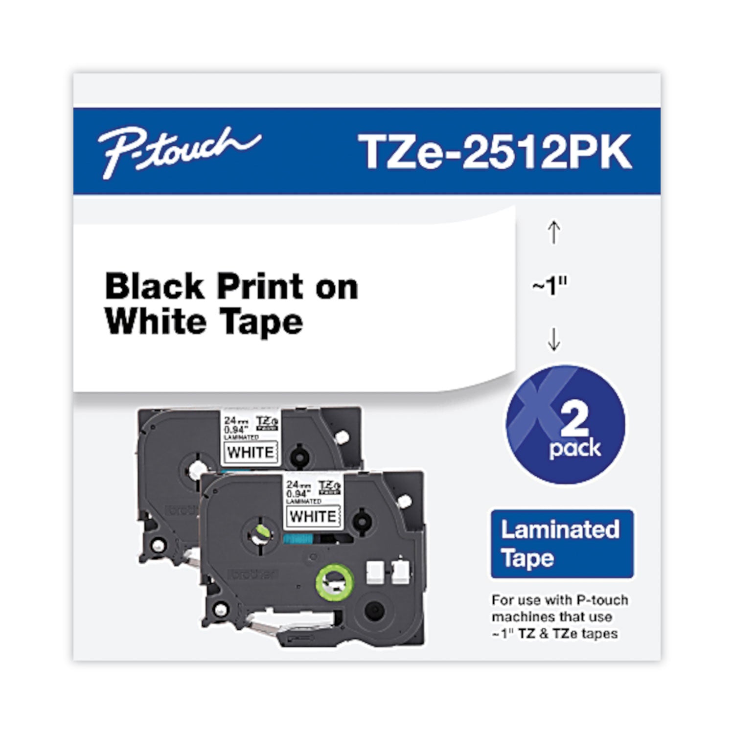 tze-standard-adhesive-laminated-labeling-tape-094-x-262-ft-black-on-white-2-pack_brttze2512pk - 2