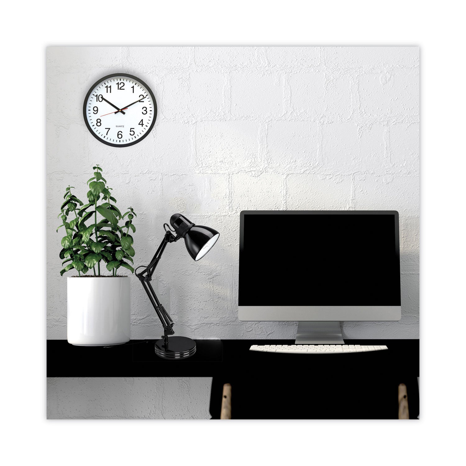 Classic Round Wall Clock, 12.63" Overall Diameter, Black Case, 1 AA (sold separately) -