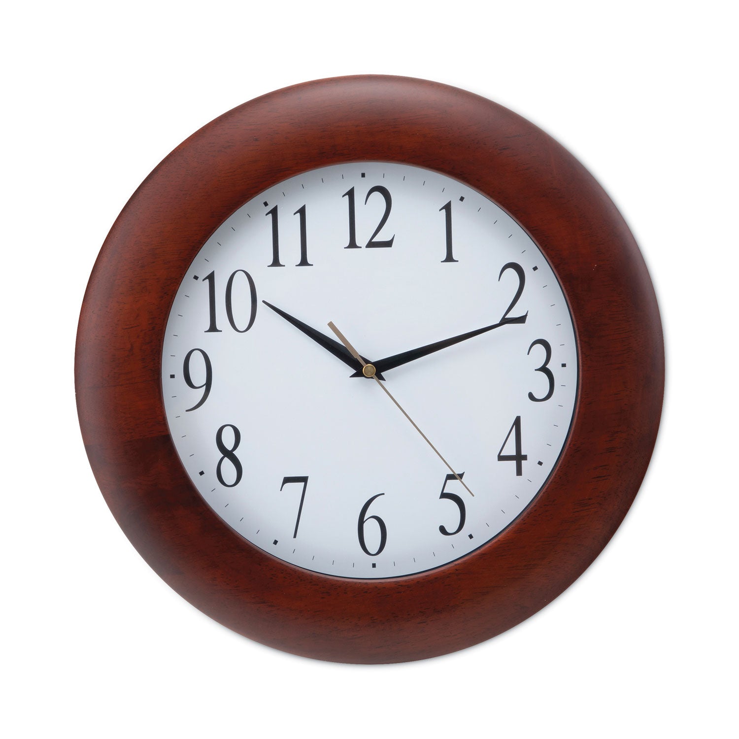 Round Wood Wall Clock, 12.75" Overall Diameter, Cherry Case, 1 AA (sold separately) -