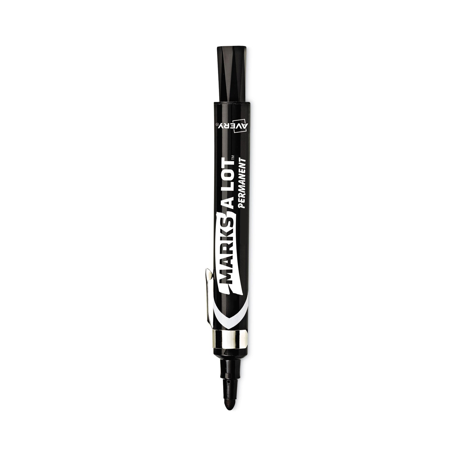 MARKS A LOT Large Desk-Style Permanent Marker with Metal Pocket Clip, Broad Bullet Tip, Black, Dozen (24878) -