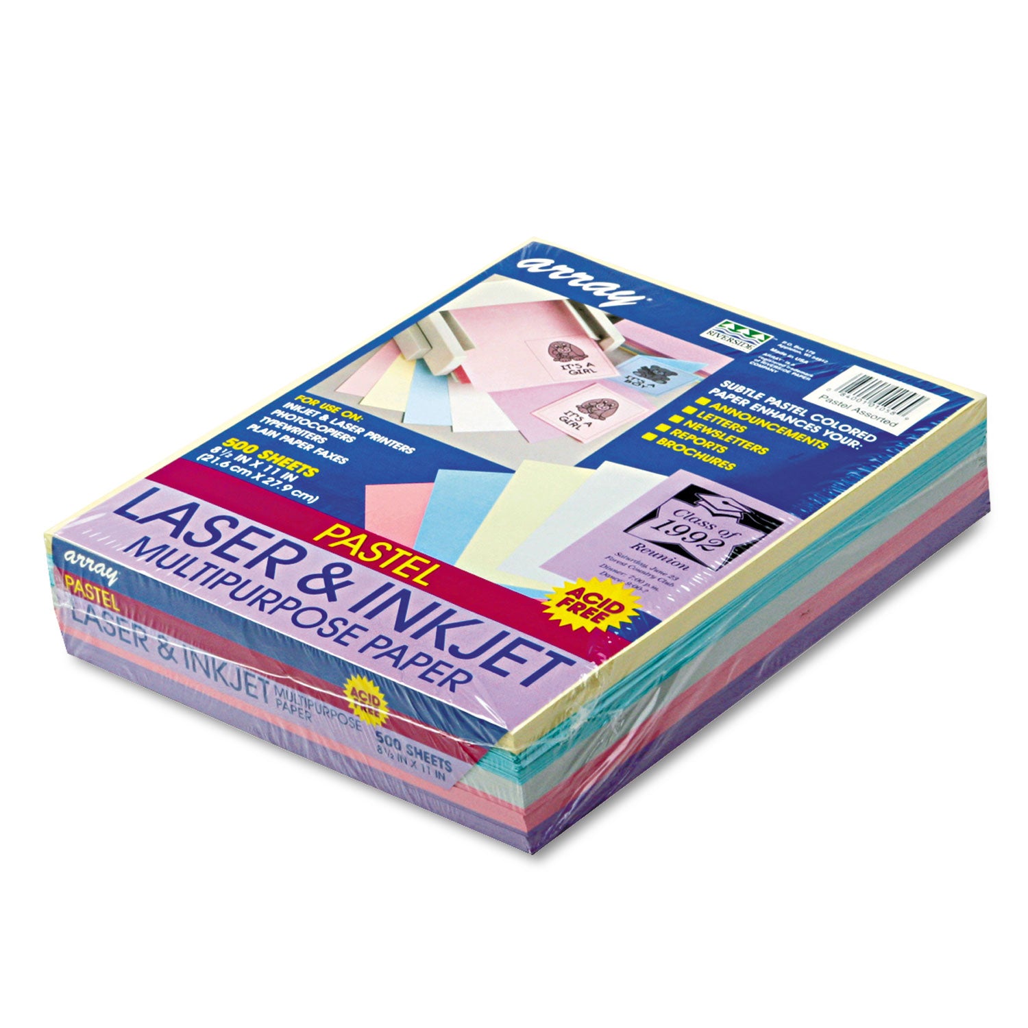 Array Colored Bond Paper, 20 lb Bond Weight, 8.5 x 11, Assorted Pastel Colors, 500/Ream -