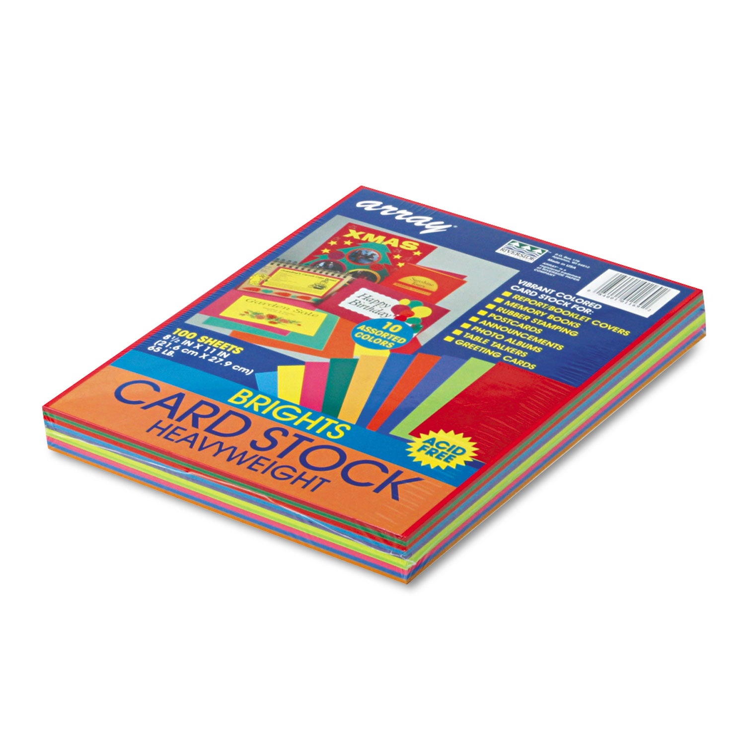 Array Card Stock, 65 lb Cover Weight, 8.5 x 11, Assorted Bright Colors, 100/Pack -