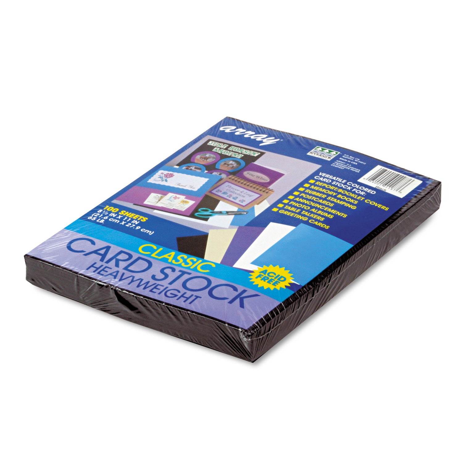 Array Card Stock, 65 lb Cover Weight, 8.5 x 11, Black, 100/Pack -