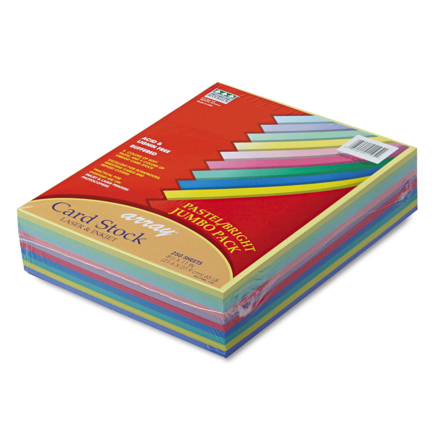Array Card Stock, 65 lb Cover Weight, 8.5 x 11, Assorted, 250/Pack -