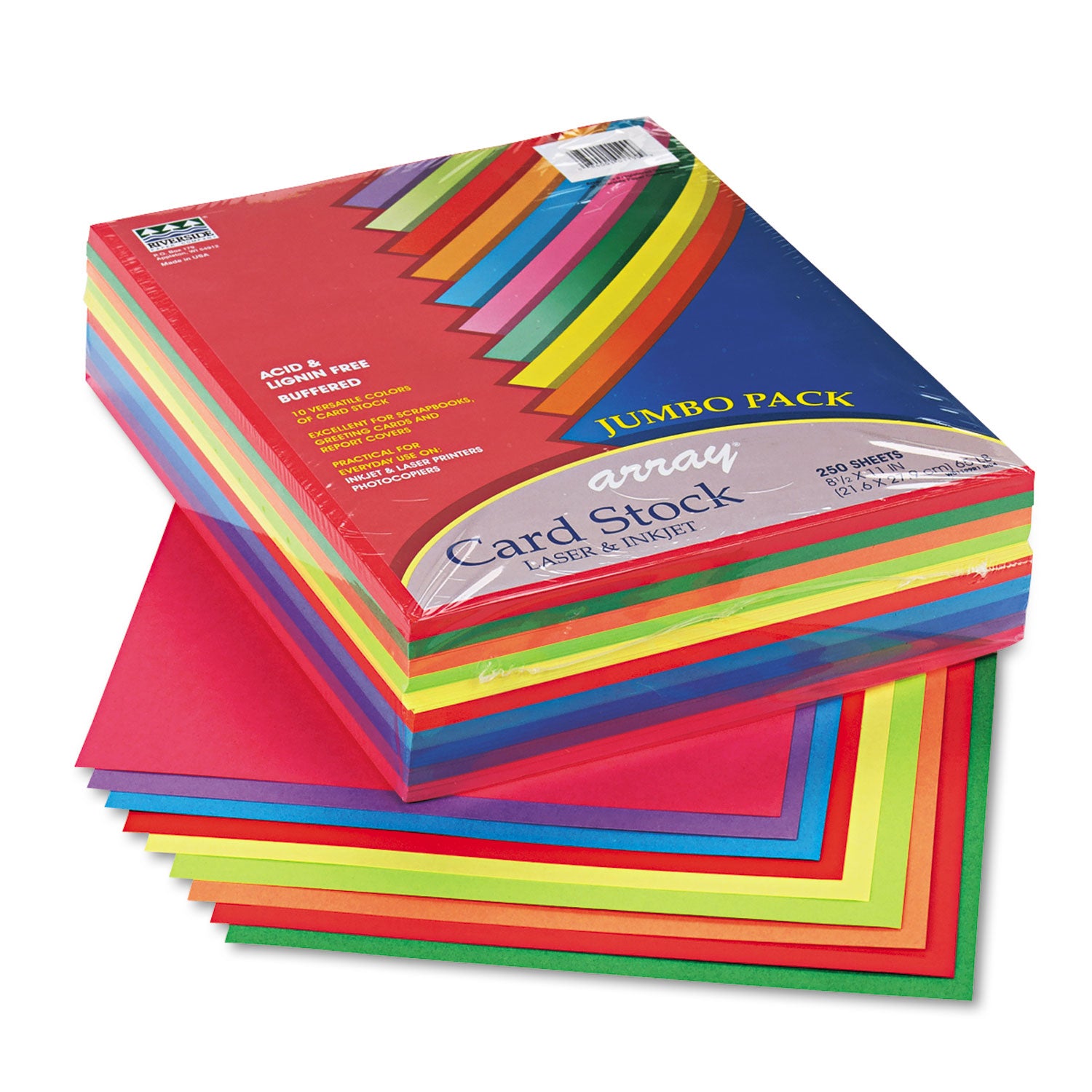 Array Card Stock, 65 lb Cover Weight, 8.5 x 11, Assorted Lively Colors, 250/Pack -