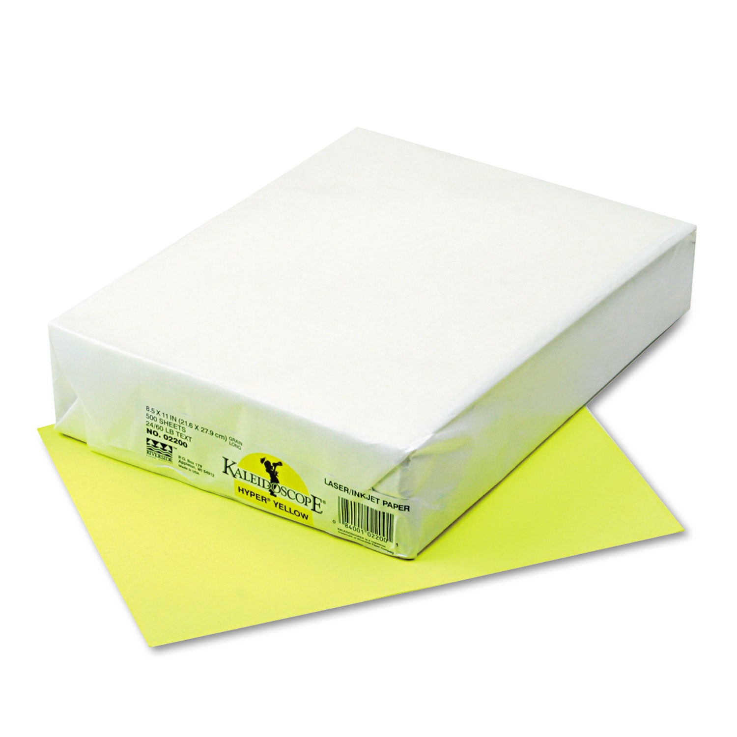 Kaleidoscope Multipurpose Colored Paper, 24 lb Bond Weight, 8.5 x 11, Hyper Yellow, 500/Ream -