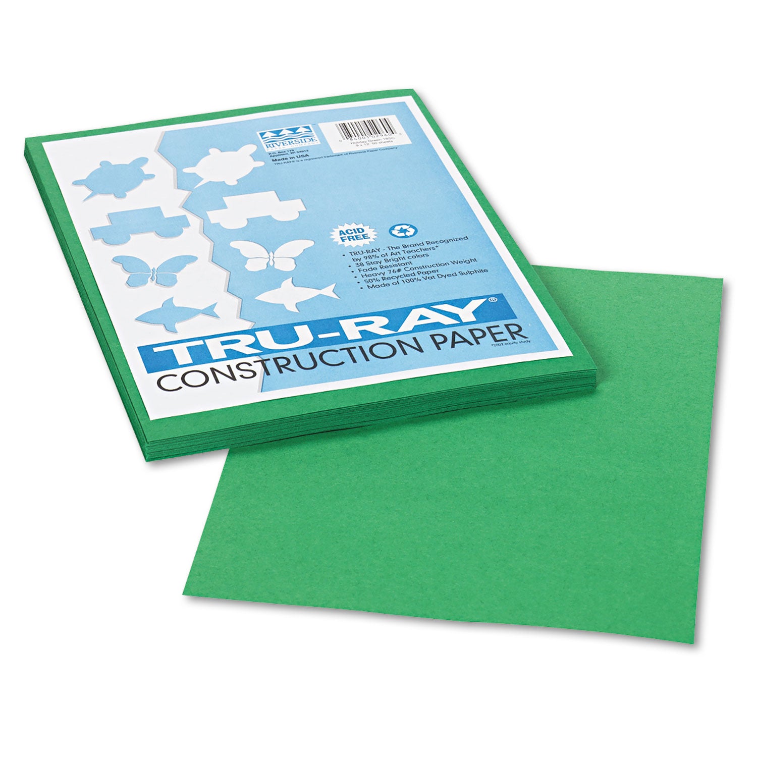 Tru-Ray Construction Paper, 76 lb Text Weight, 9 x 12, Holiday Green, 50/Pack -