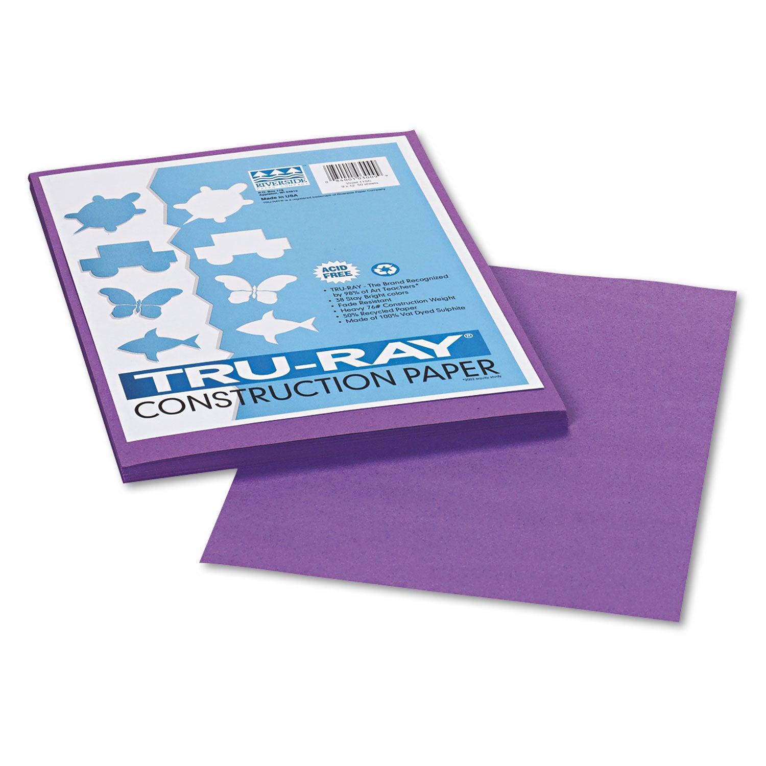 Tru-Ray Construction Paper, 76 lb Text Weight, 9 x 12, Violet, 50/Pack -