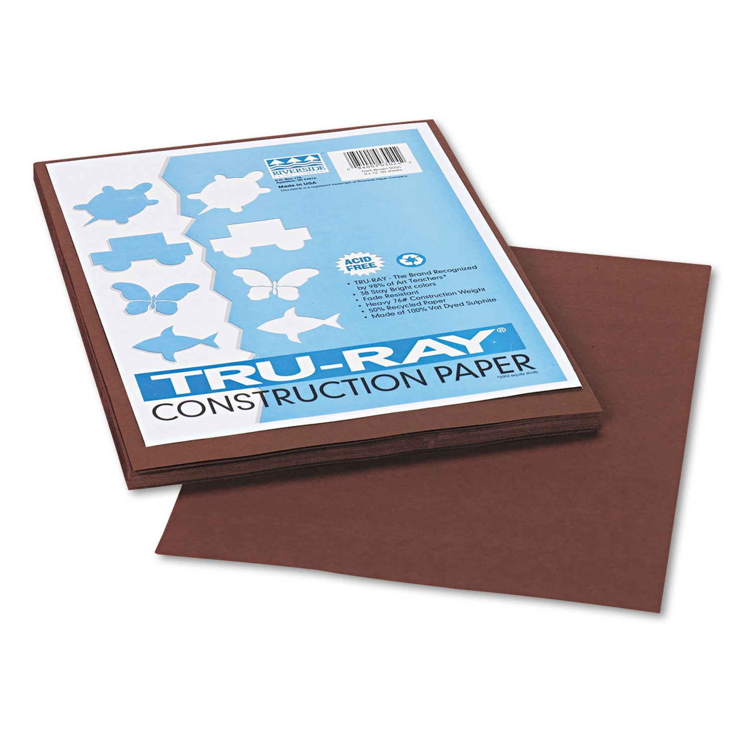 Tru-Ray Construction Paper, 76 lb Text Weight, 9 x 12, Dark Brown, 50/Pack -