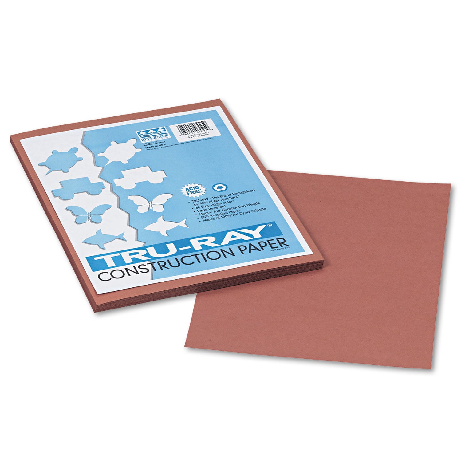 Tru-Ray Construction Paper, 76 lb Text Weight, 9 x 12, Warm Brown, 50/Pack -