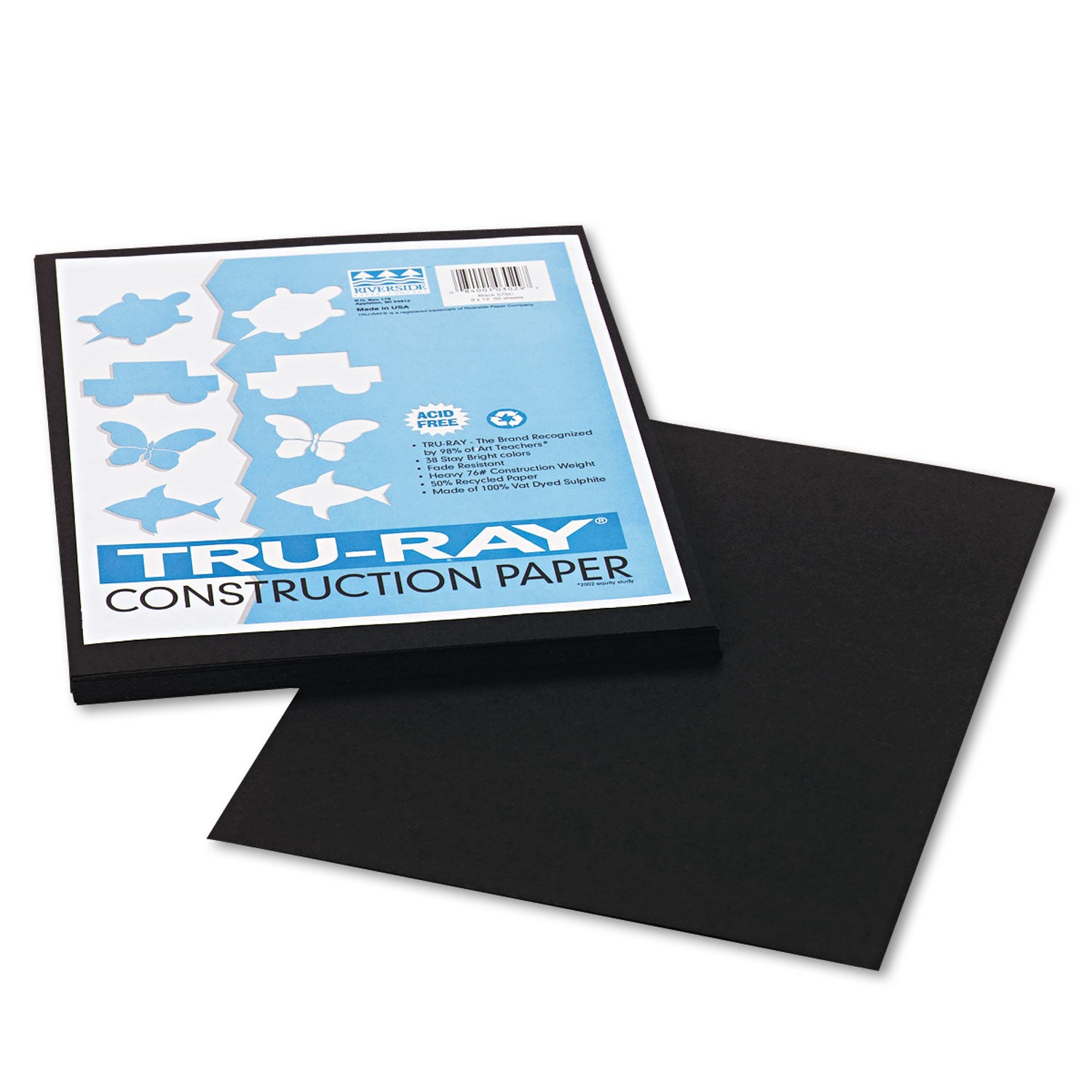 Tru-Ray Construction Paper, 76 lb Text Weight, 9 x 12, Black, 50/Pack -