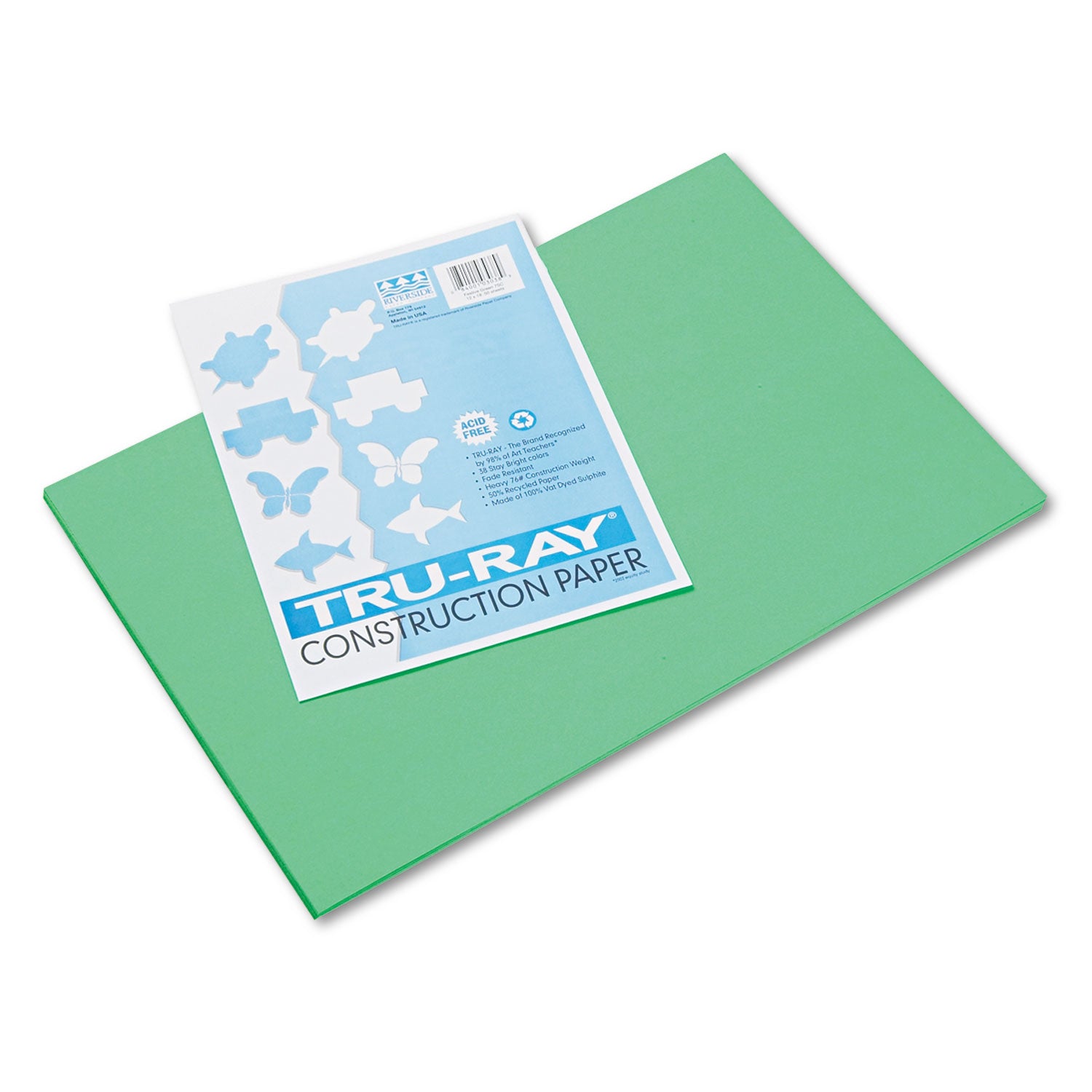 Tru-Ray Construction Paper, 76 lb Text Weight, 12 x 18, Festive Green, 50/Pack -