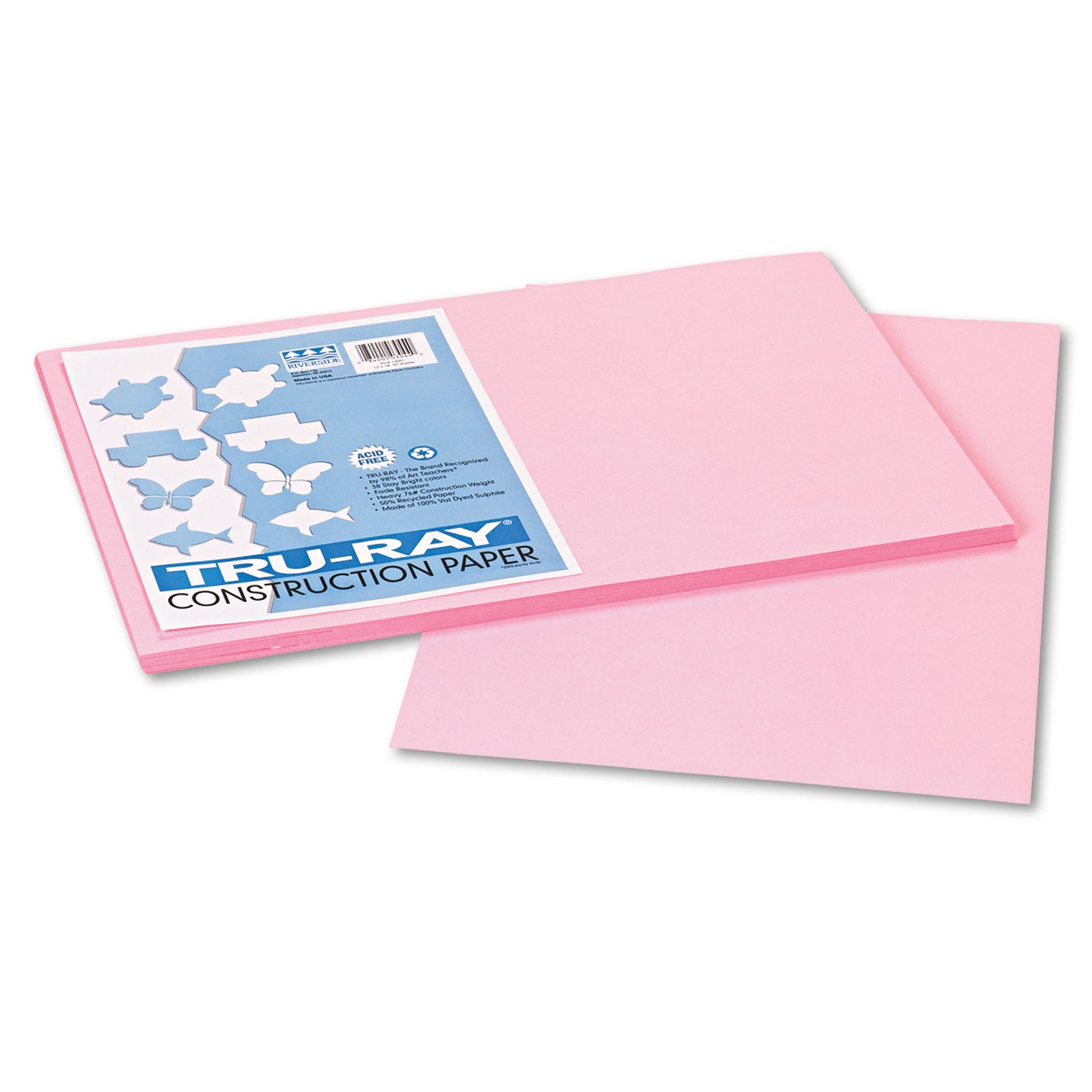 Tru-Ray Construction Paper, 76 lb Text Weight, 12 x 18, Pink, 50/Pack -