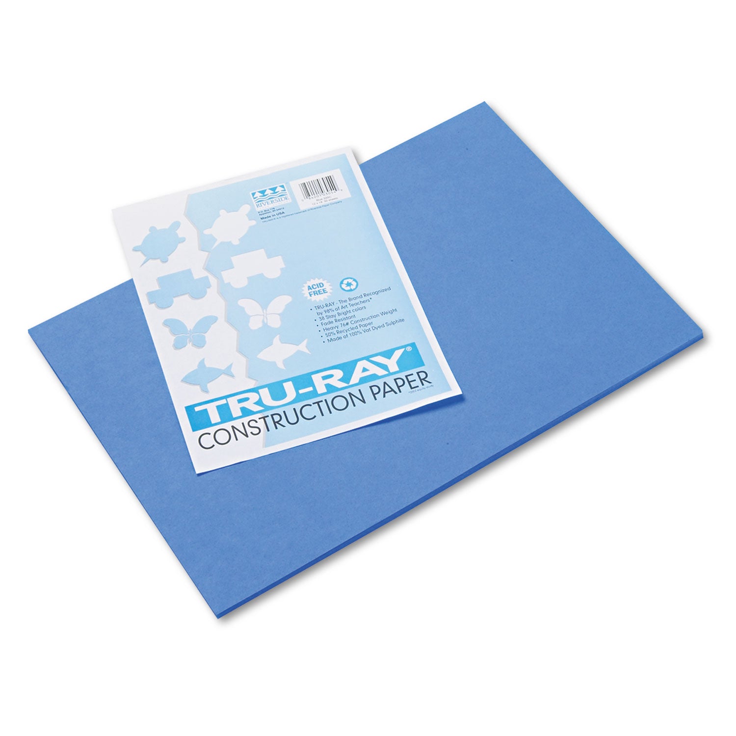 Tru-Ray Construction Paper, 76 lb Text Weight, 12 x 18, Blue, 50/Pack -