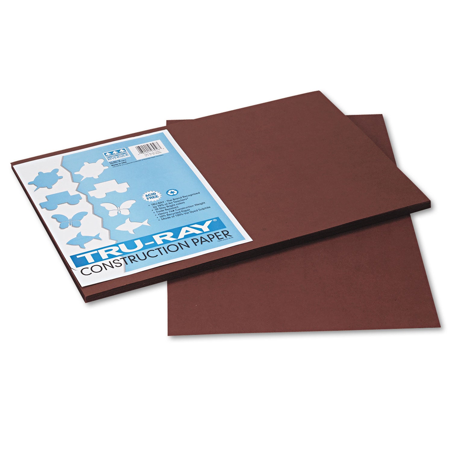 Tru-Ray Construction Paper, 76 lb Text Weight, 12 x 18, Dark Brown, 50/Pack -