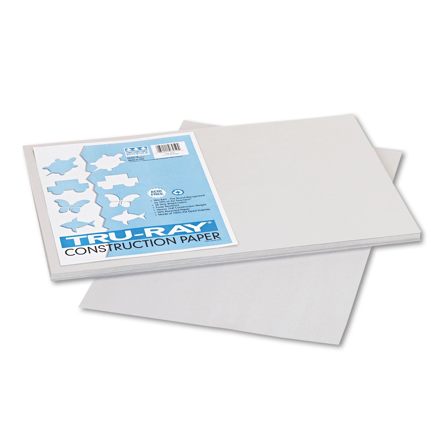 Tru-Ray Construction Paper, 76 lb Text Weight, 12 x 18, Gray, 50/Pack -