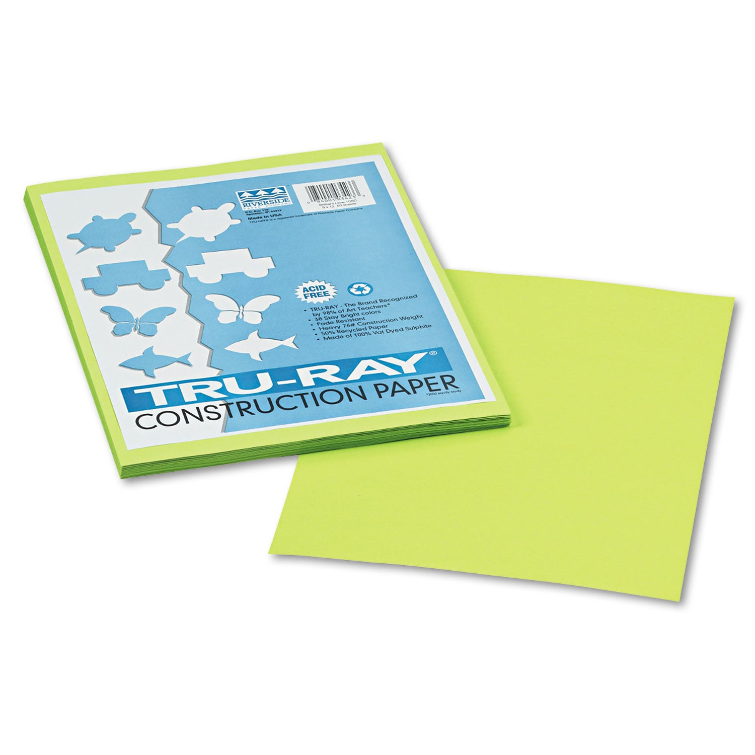 Tru-Ray Construction Paper, 76 lb Text Weight, 9 x 12, Brilliant Lime, 50/Pack -