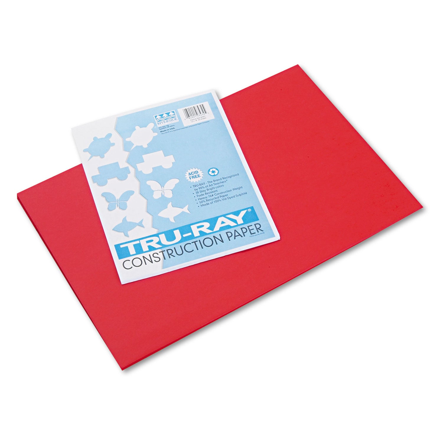 Tru-Ray Construction Paper, 76 lb Text Weight, 12 x 18, Festive Red, 50/Pack -