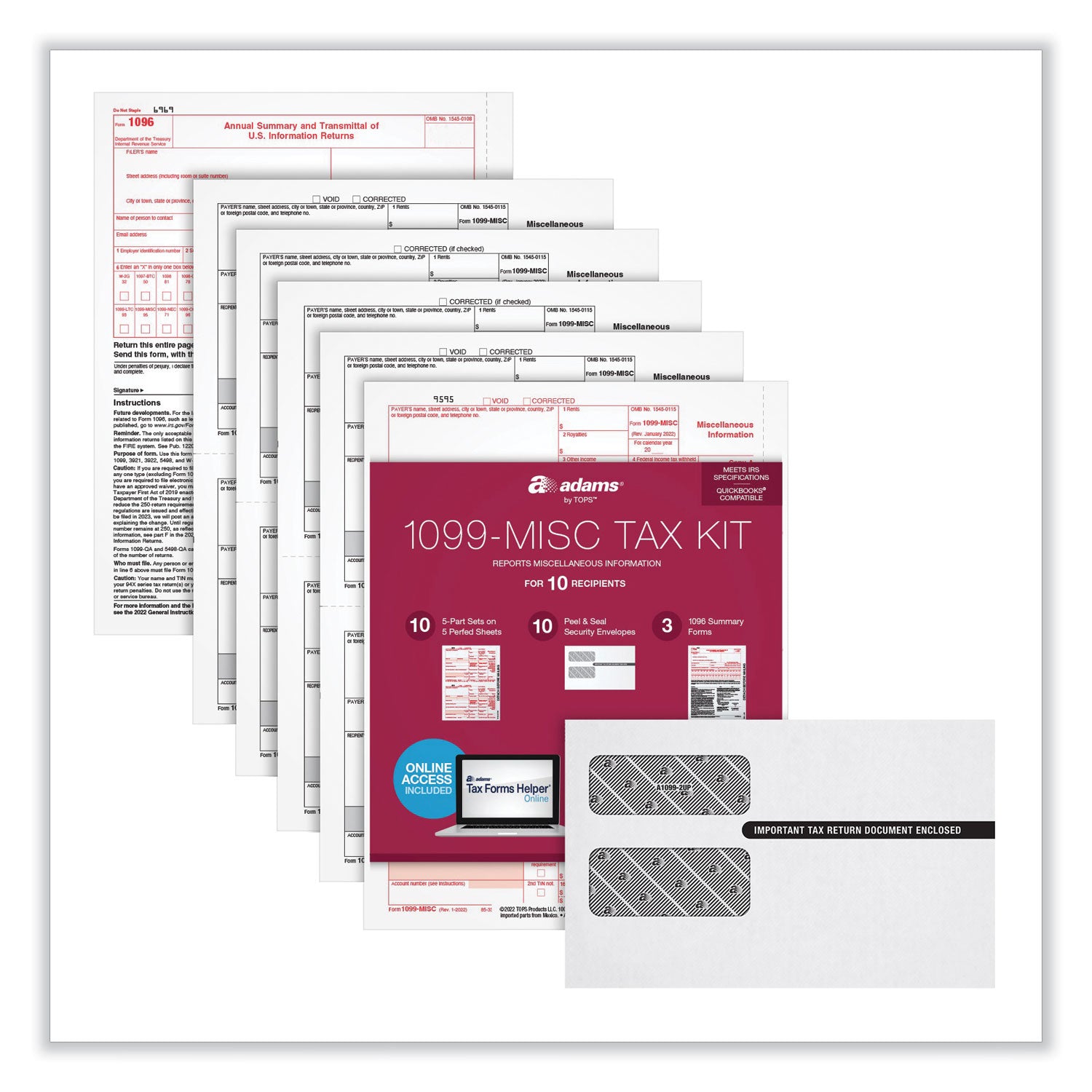 1099-misc-five-part-laser-forms-and-envelopes-fiscal-year-2023-5-part-carbonless-8-x-5-2-forms-sheet-10-forms-total_top22907kit - 1
