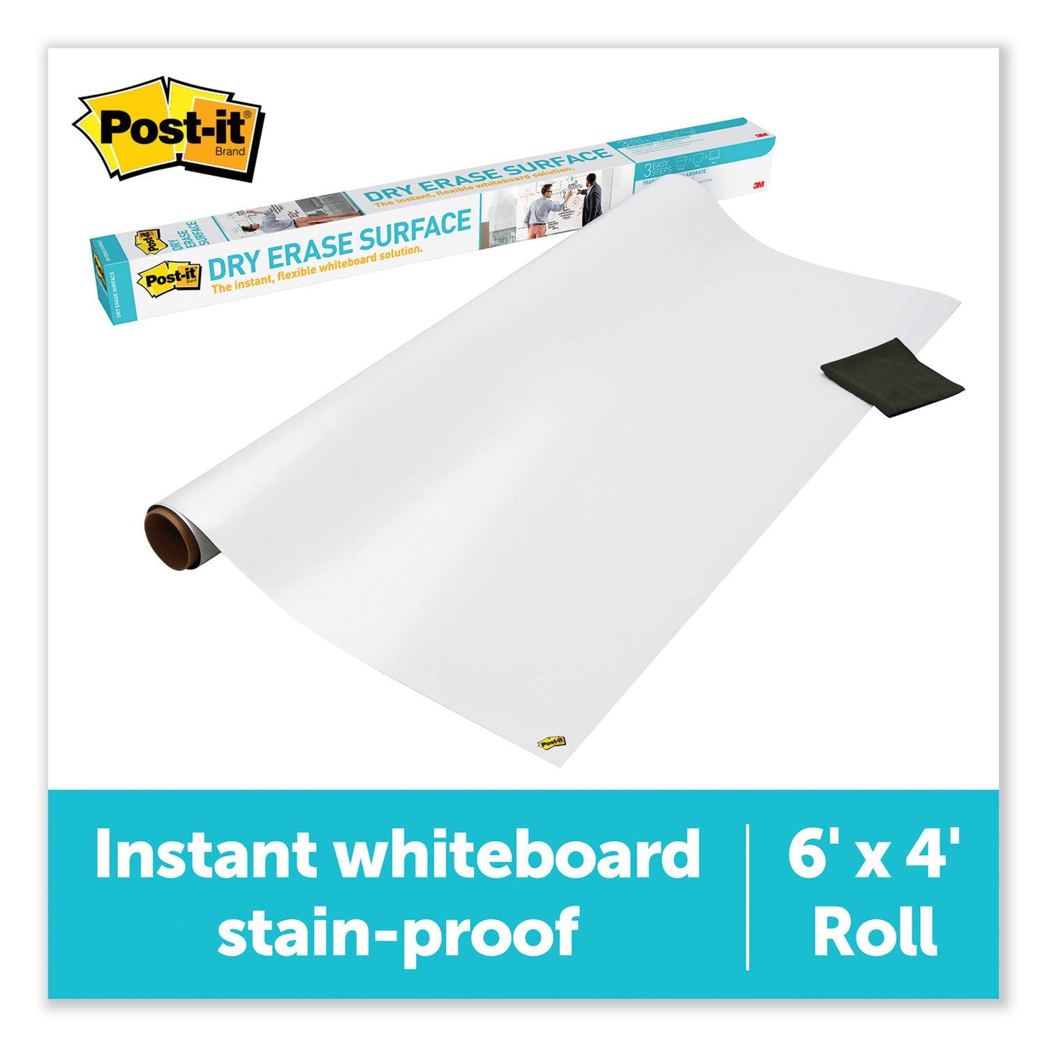 Dry Erase Surface with Adhesive Backing, 72 x 48, White Surface -