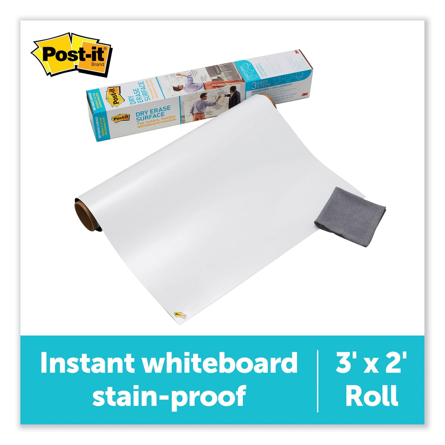 Dry Erase Surface with Adhesive Backing, 36 x 24, White Surface -
