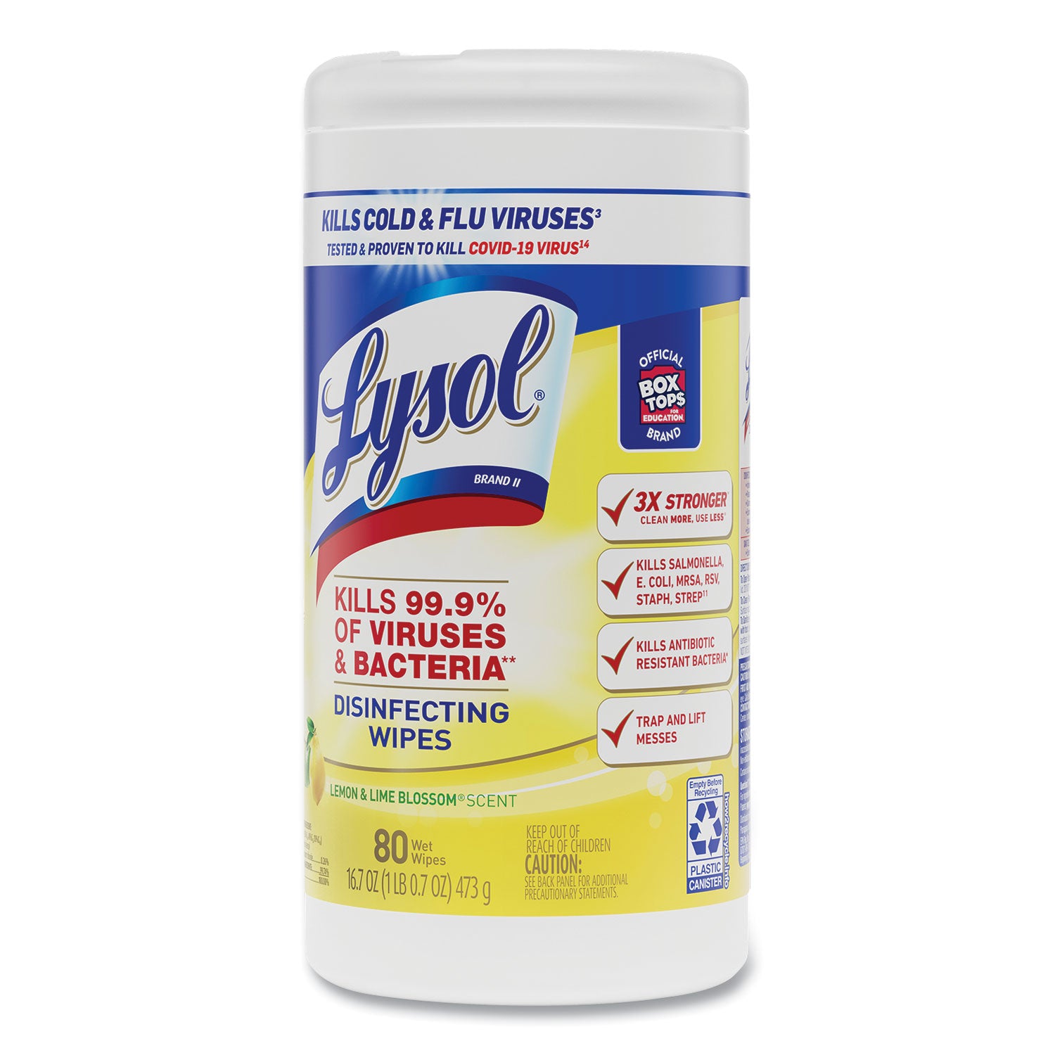 Disinfecting Wipes, 1-Ply, 7 x 7.25, Lemon and Lime Blossom, White, 80 Wipes/Canister -