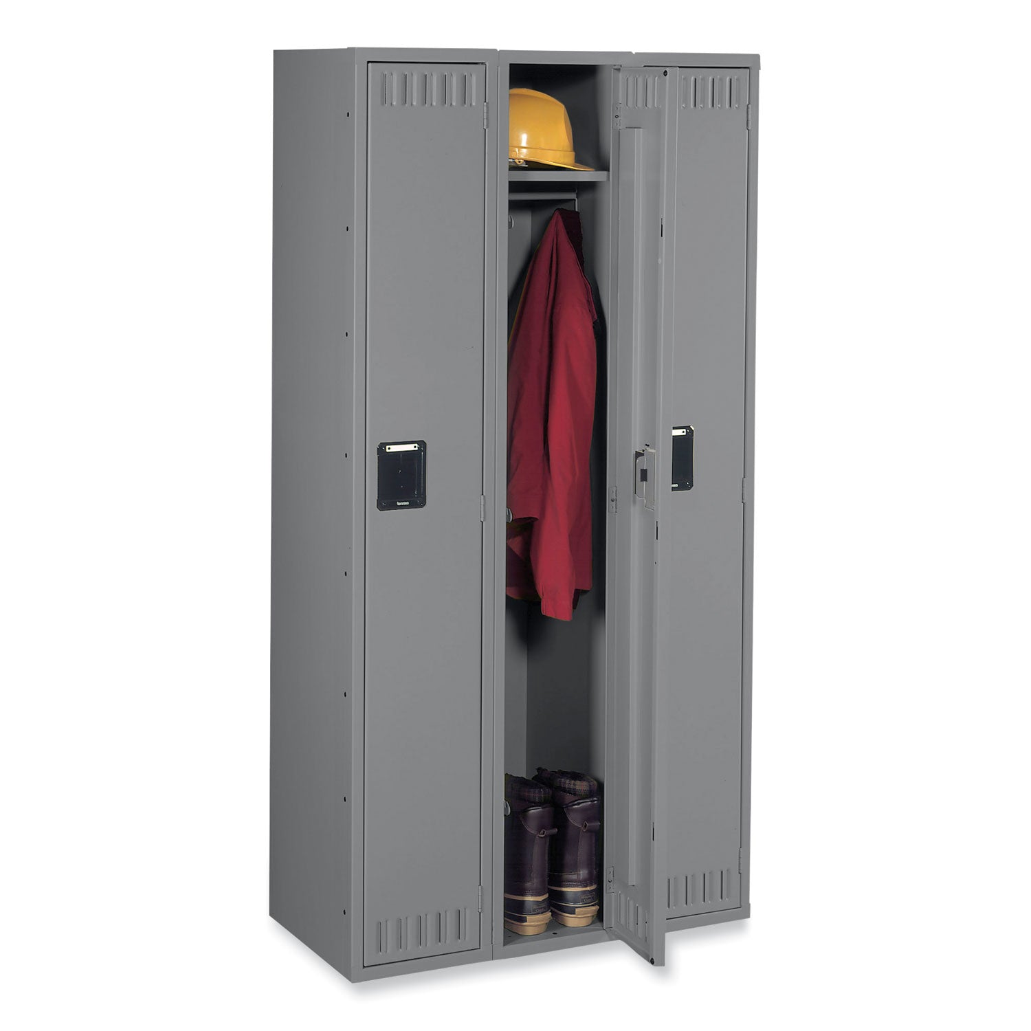 Single-Tier Locker, Three Lockers with Hat Shelves and Coat Rods, 36w x 18d x 72h, Medium Gray -