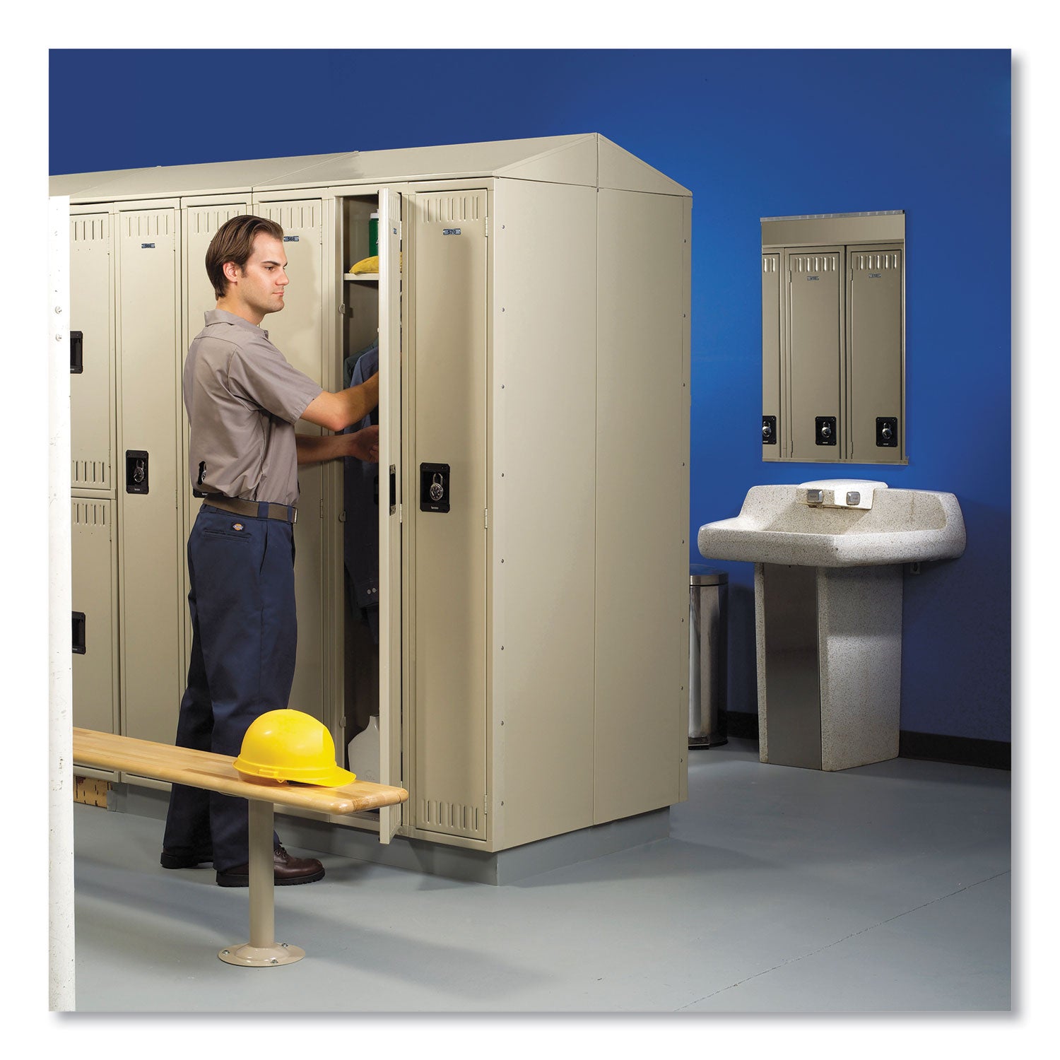 Sixteen Box Compartments and Coat Bar, 72w x 18d x 72h, Sand -