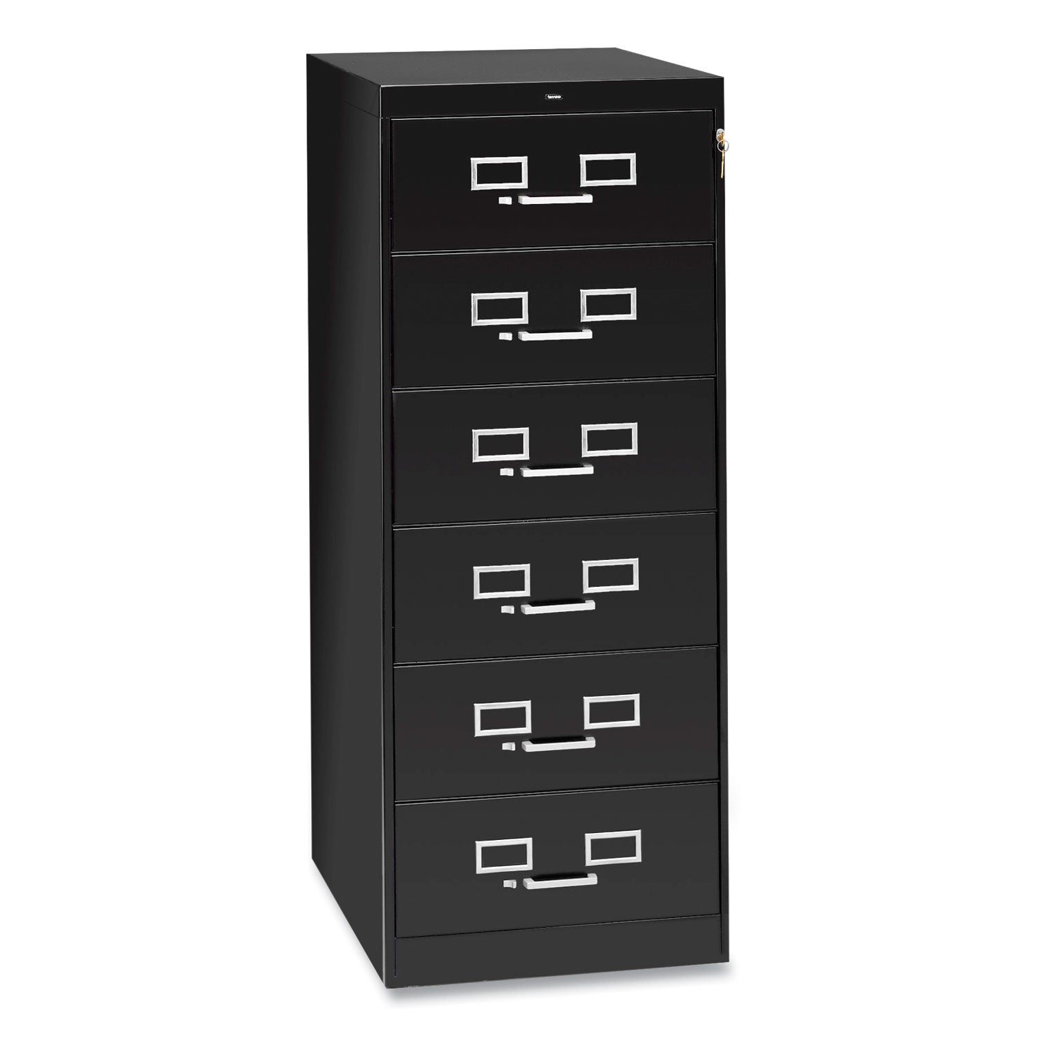 Six-Drawer Multimedia/Card File Cabinet, Black, 21.25" x 28.5" x 52 -