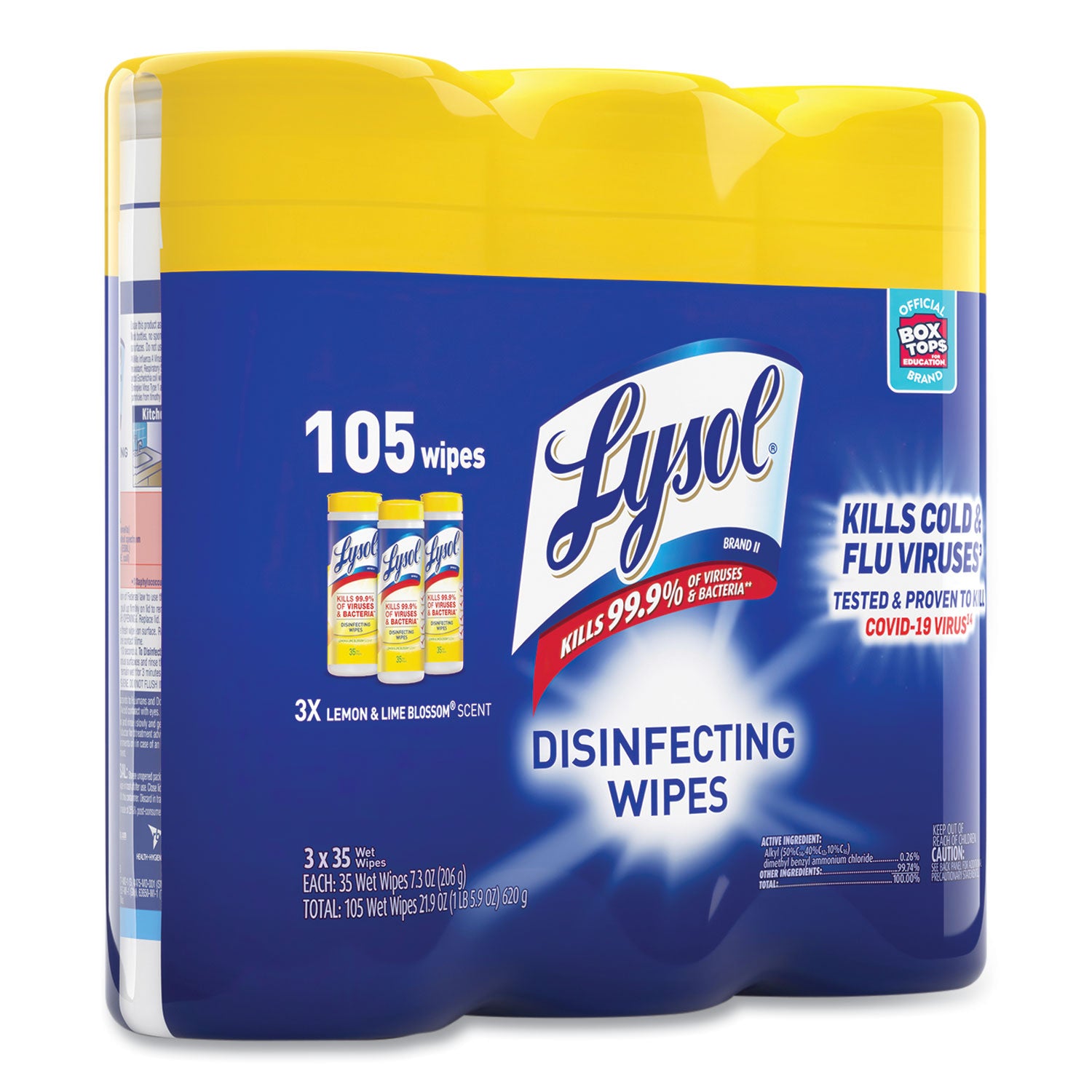 Disinfecting Wipes, 1-Ply, 7 x 7.25, Lemon and Lime Blossom, White, 35 Wipes/Canister, 3 Canisters/Pack, 4 Packs/Carton -