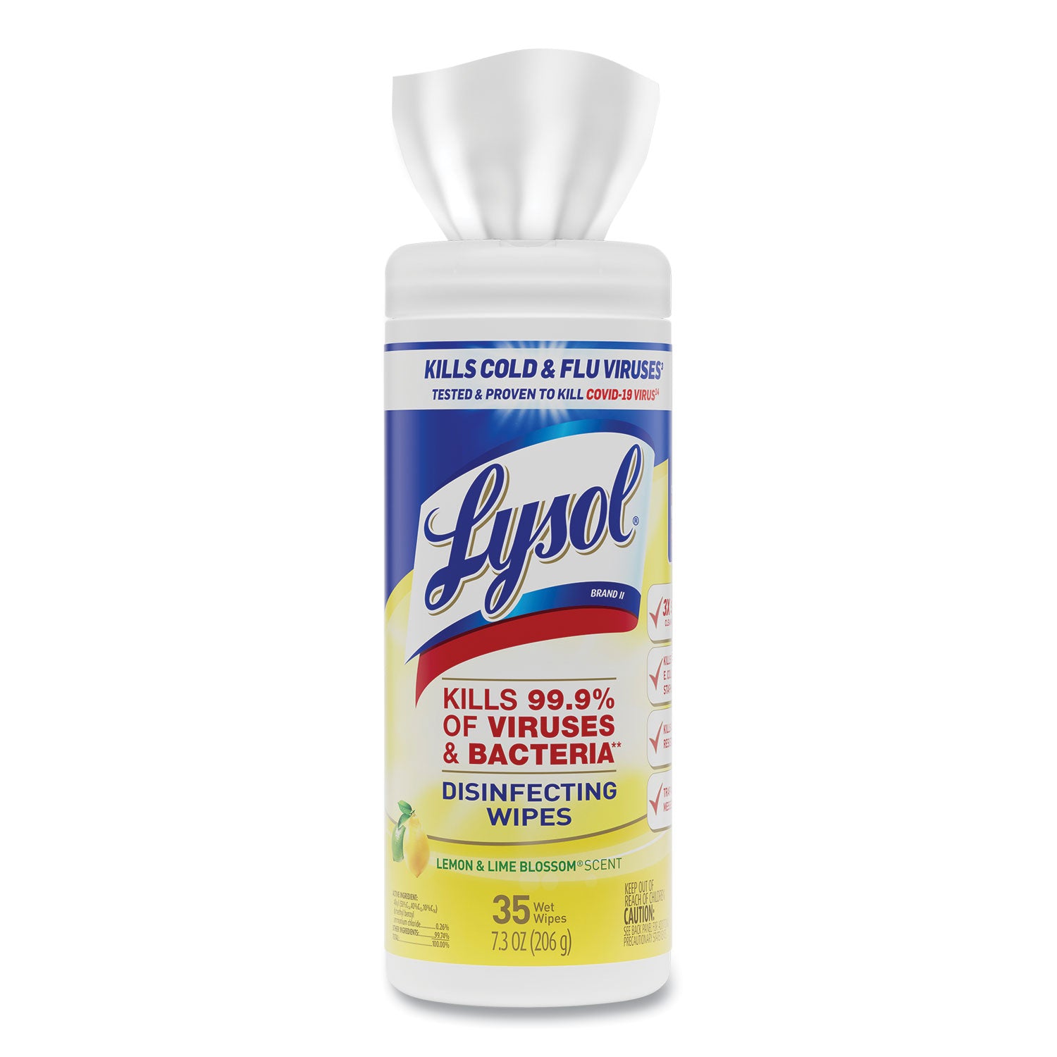 Disinfecting Wipes, 1-Ply, 7 x 7.25, Lemon and Lime Blossom, White, 35 Wipes/Canister -
