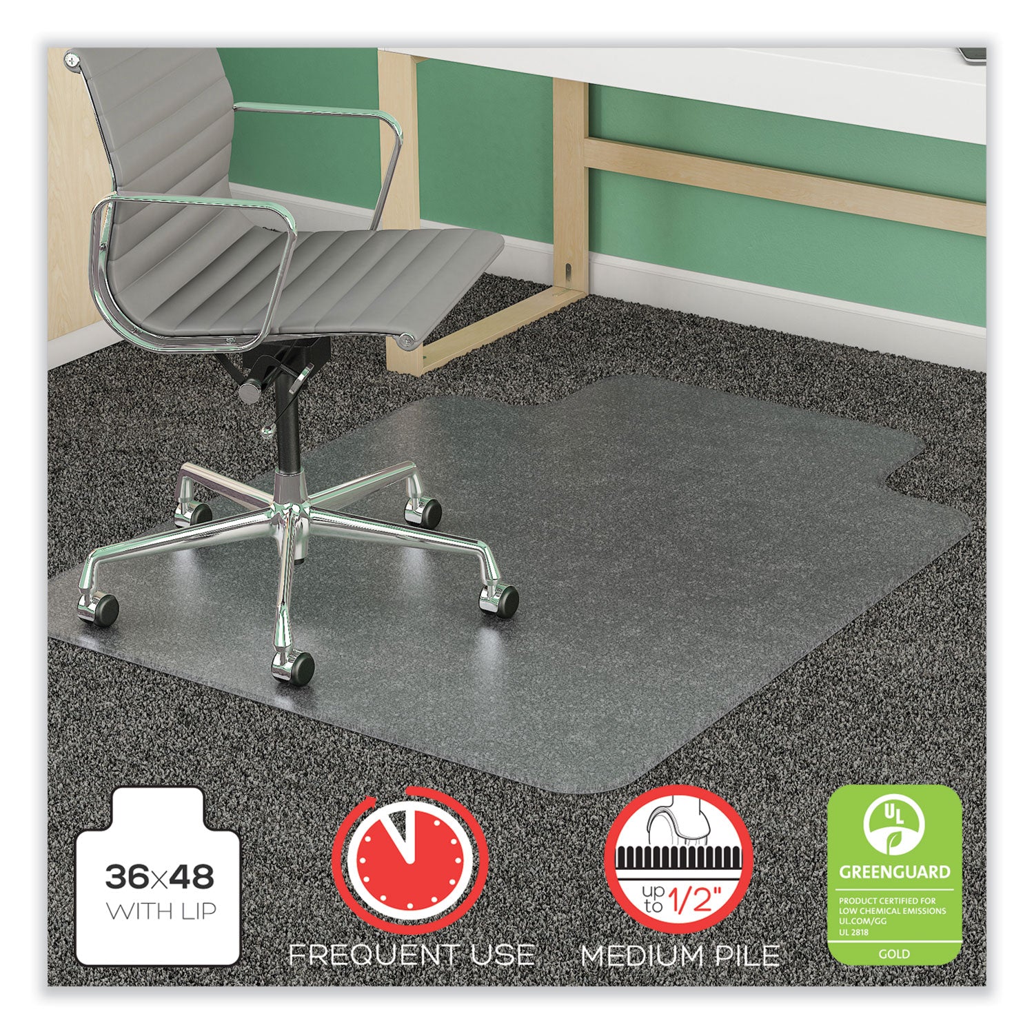 supermat-frequent-use-chair-mat-med-pile-carpet-roll-36-x-48-lipped-clear_defcm14113com - 1