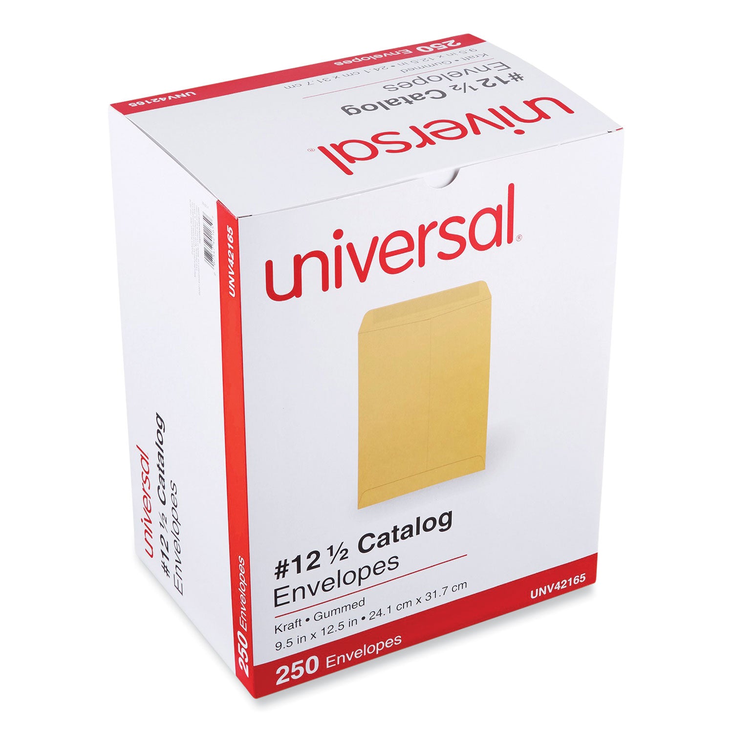 Catalog Envelope, 28 lb Bond Weight Kraft, #12 1/2, Square Flap, Gummed Closure, 9.5 x 12.5, Brown Kraft, 250/Box -