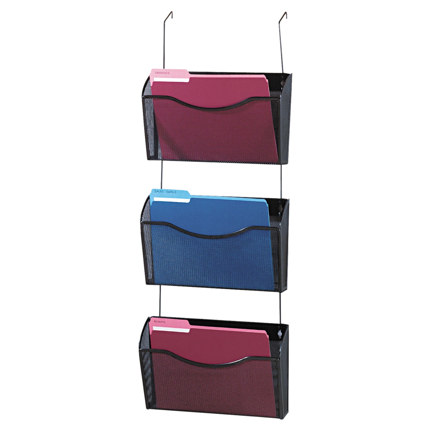 Mesh Three-Pack Wall Files, 3 Sections, Letter Size, 14" x 6.63" x 33.5", Black, 3/Pack -