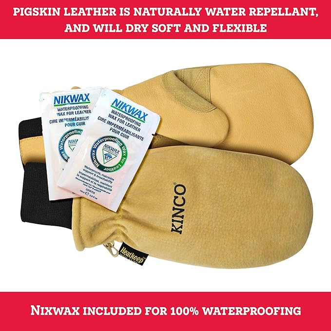 Kinco - Premium Leather Work and Ski Mitt with Nikwax Waterproof Wax, (901T), Size 4