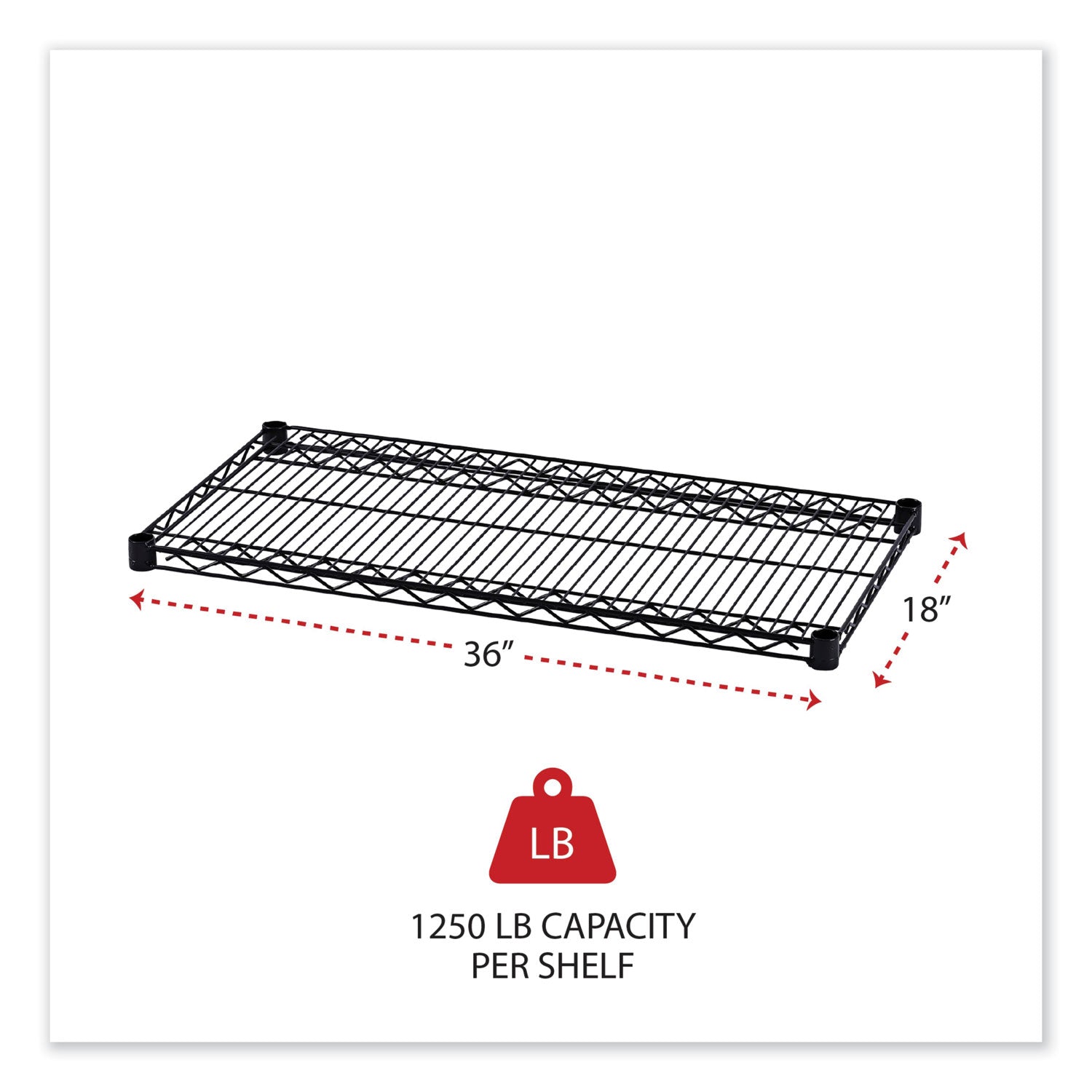 Industrial Wire Shelving Extra Wire Shelves, 36w x 18d, Black, 2 Shelves/Carton -