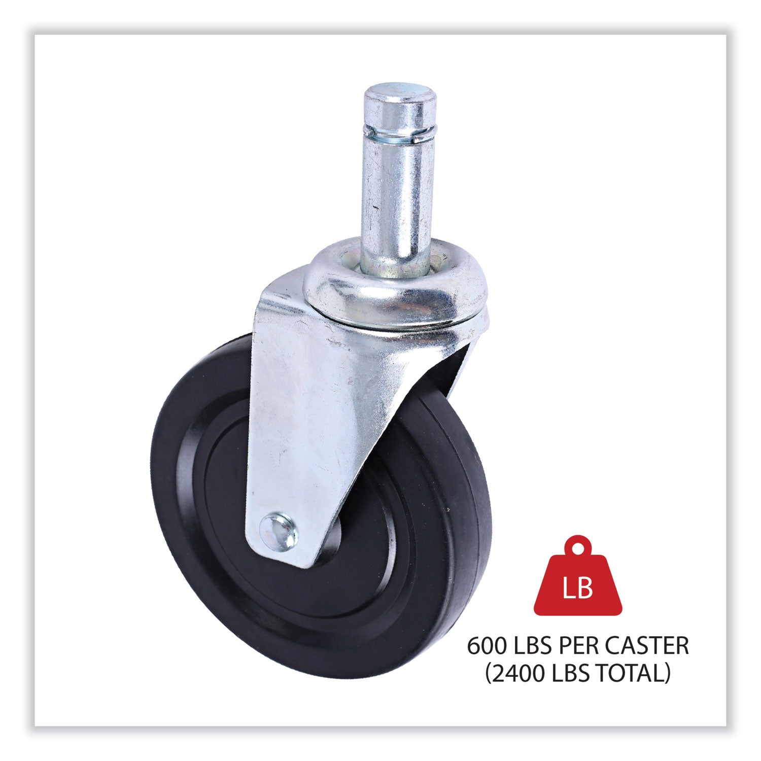 Optional Casters for Wire Shelving, Hooded Design with Integrated Bumpers, Grip Ring Stem, 5" Wheel, Black, 4/Set (2 Locking) -