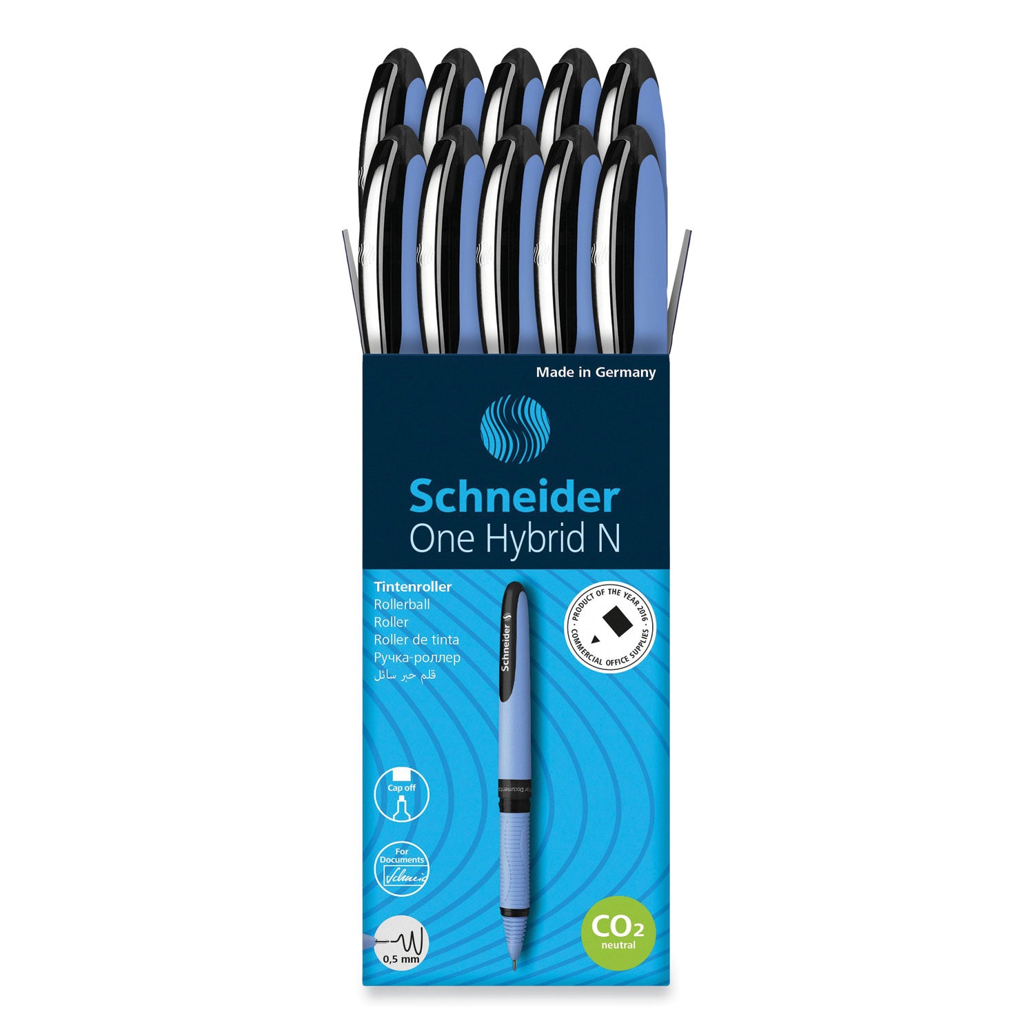 one-hybrid-n-roller-ball-pen-stick-fine-05-mm-black-ink-blue-barrel-10-box_red183501 - 1