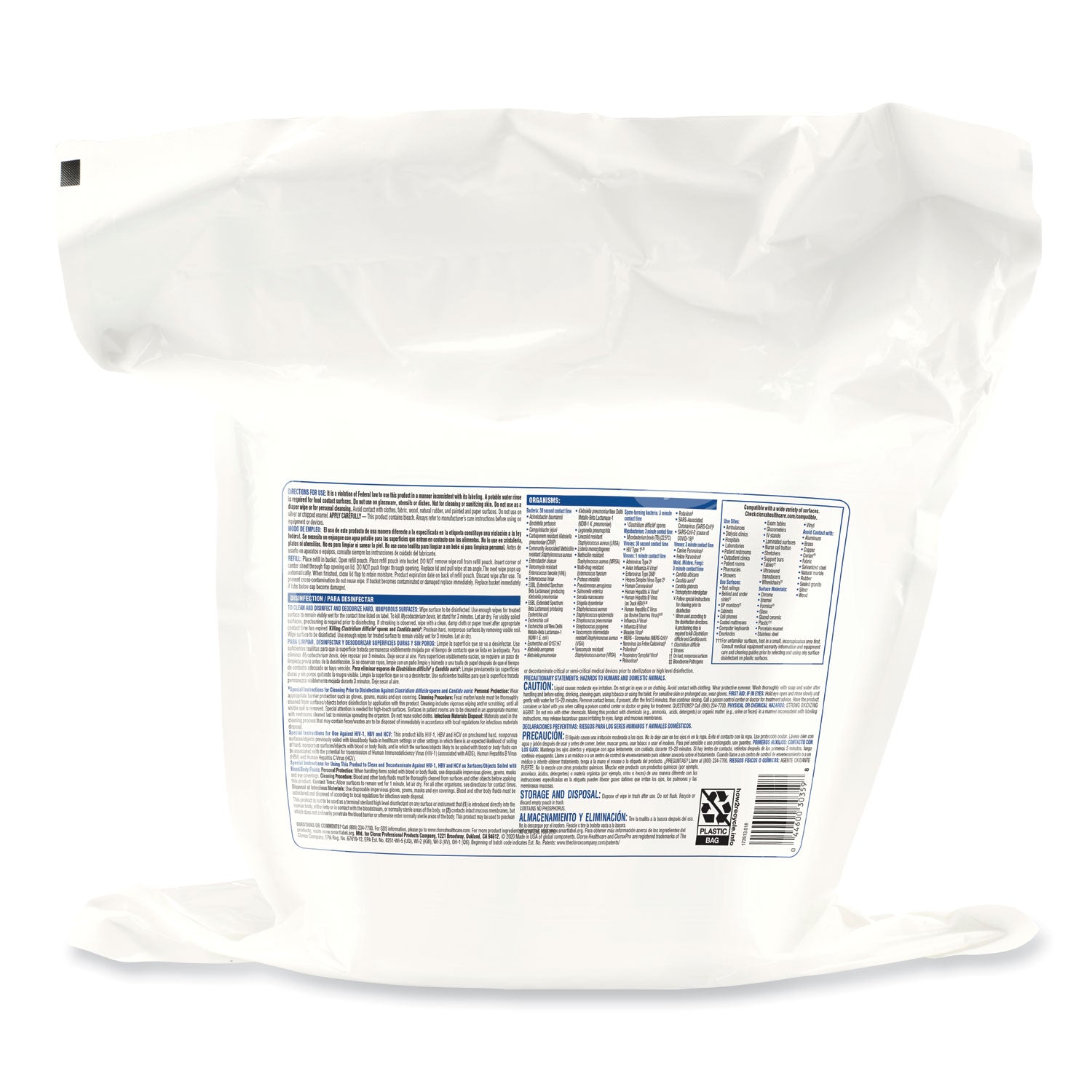 Bleach Germicidal Wipes, 1-Ply, 12 x 12, Unscented, White, 110/Bag -