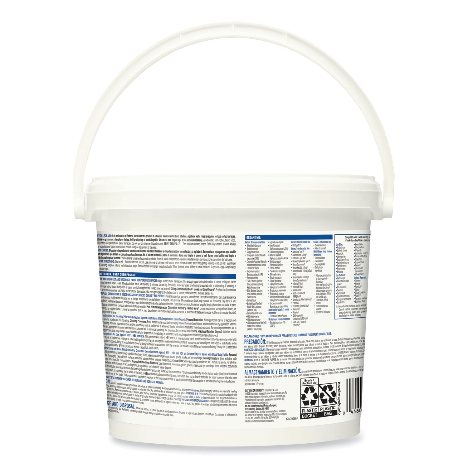 Bleach Germicidal Wipes, 1-Ply, 12 x 12, Unscented, White, 110/Bucket -