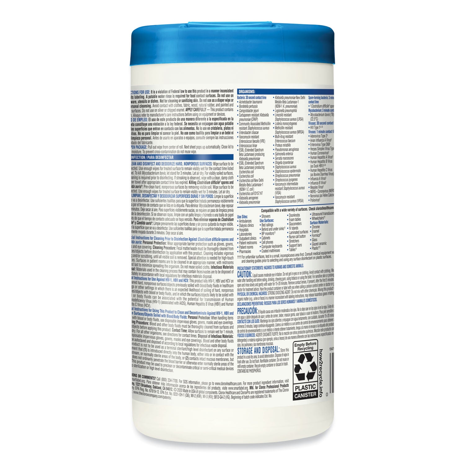 Bleach Germicidal Wipes, 1-Ply, 6 x 5, Unscented, White, 150/Canister -